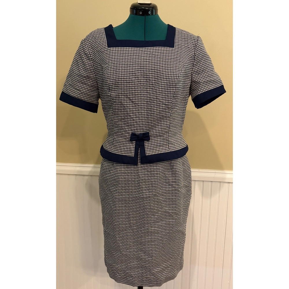 Vintage Misty‎ Lane Black White Checkered Gingham Dress A-Line Square Neck 10